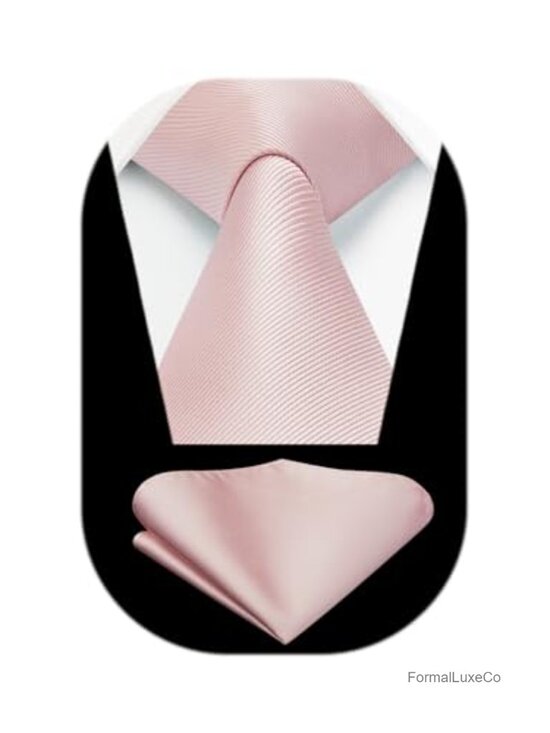 Other - Men's Solid Silk Tie & Pocket Square Set with Satin Finish - Formal Accessory